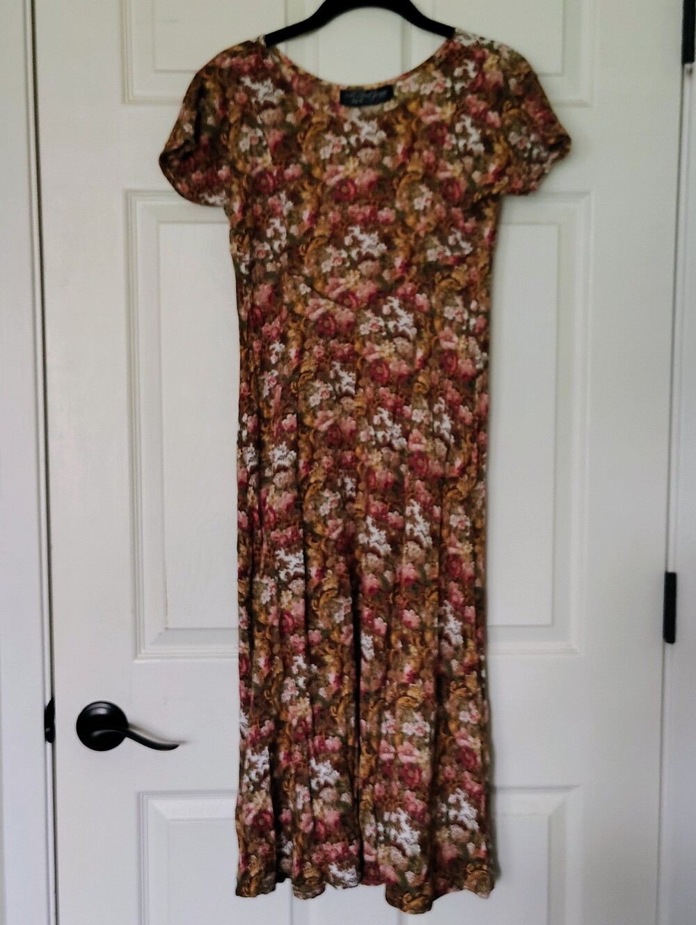 VTG 90s All That Jazz Brown Pink Floral Midi Dress XS S Cottagecore Grunge